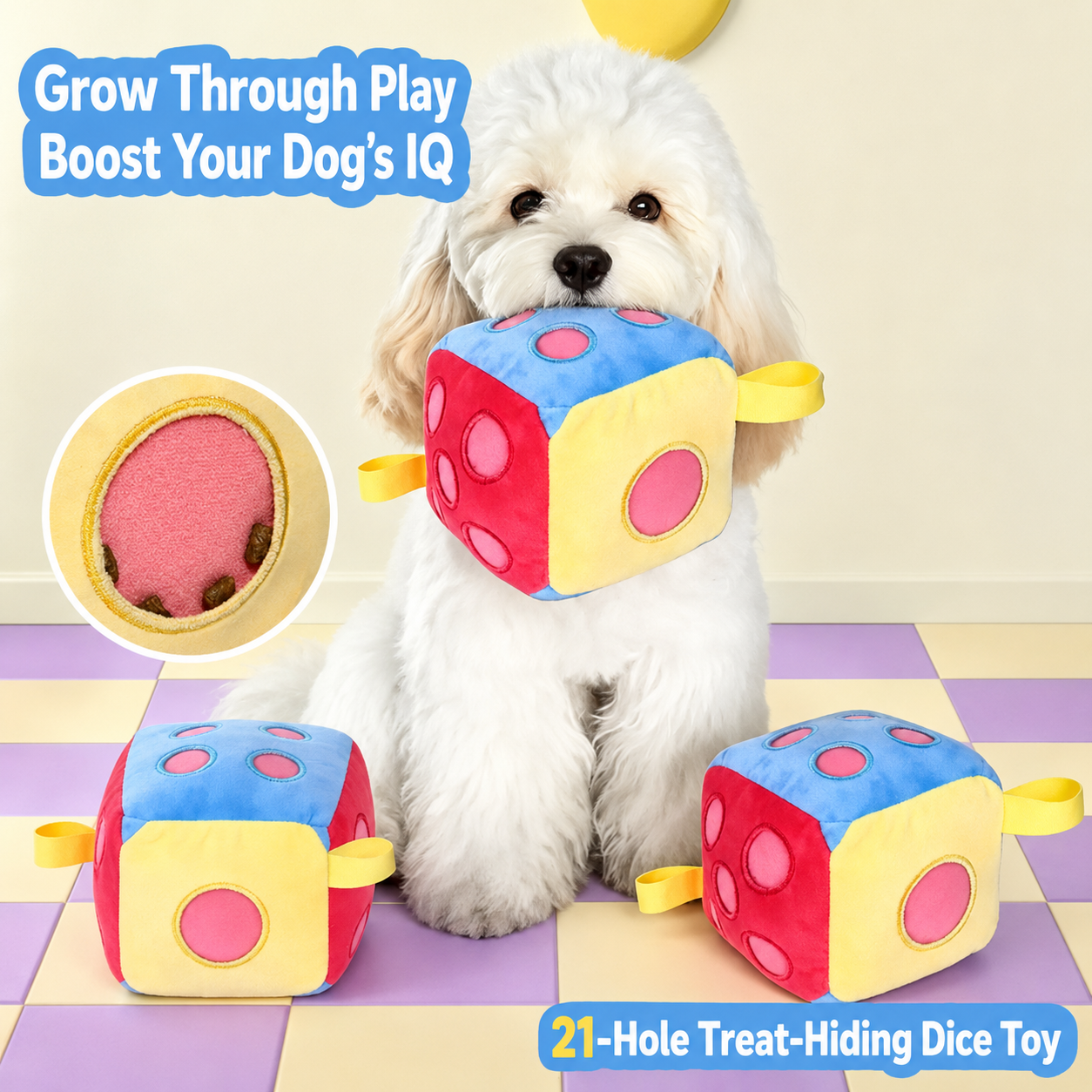 21-Hole Treat-Hiding Dice Dog Toy – Interactive Puzzle Toy for Mental Stimulation & Energy Release