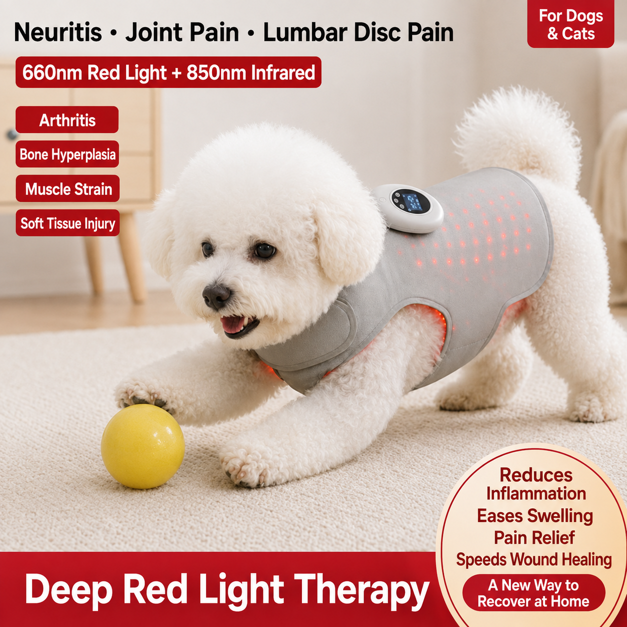 Wearable Pet Red Light Therapy Wrap for Dogs & Cats