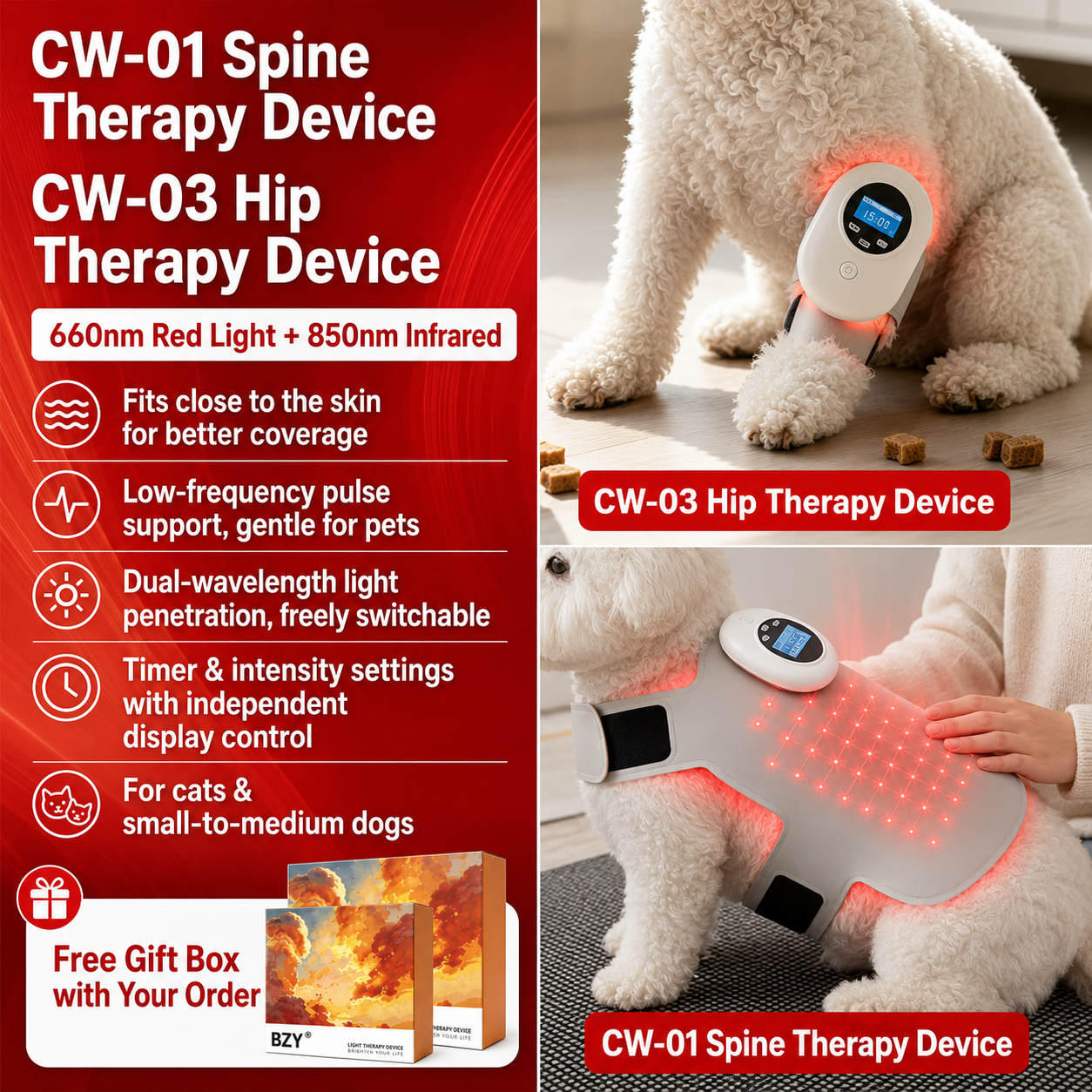 Wearable Pet Red Light Therapy Wrap for Dogs & Cats