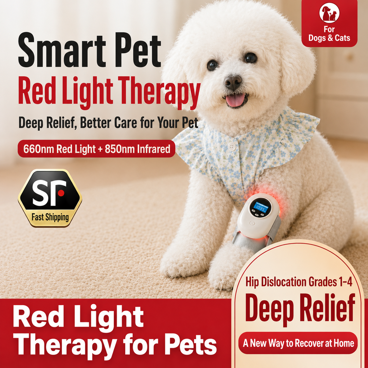 Wearable Pet Red Light Therapy Wrap for Dogs & Cats