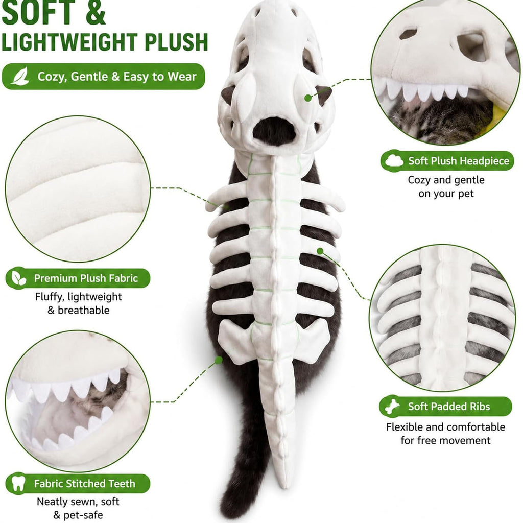 Plush Dinosaur Skeleton Pet Costume – Halloween T-Rex Outfit for Cats & Dogs