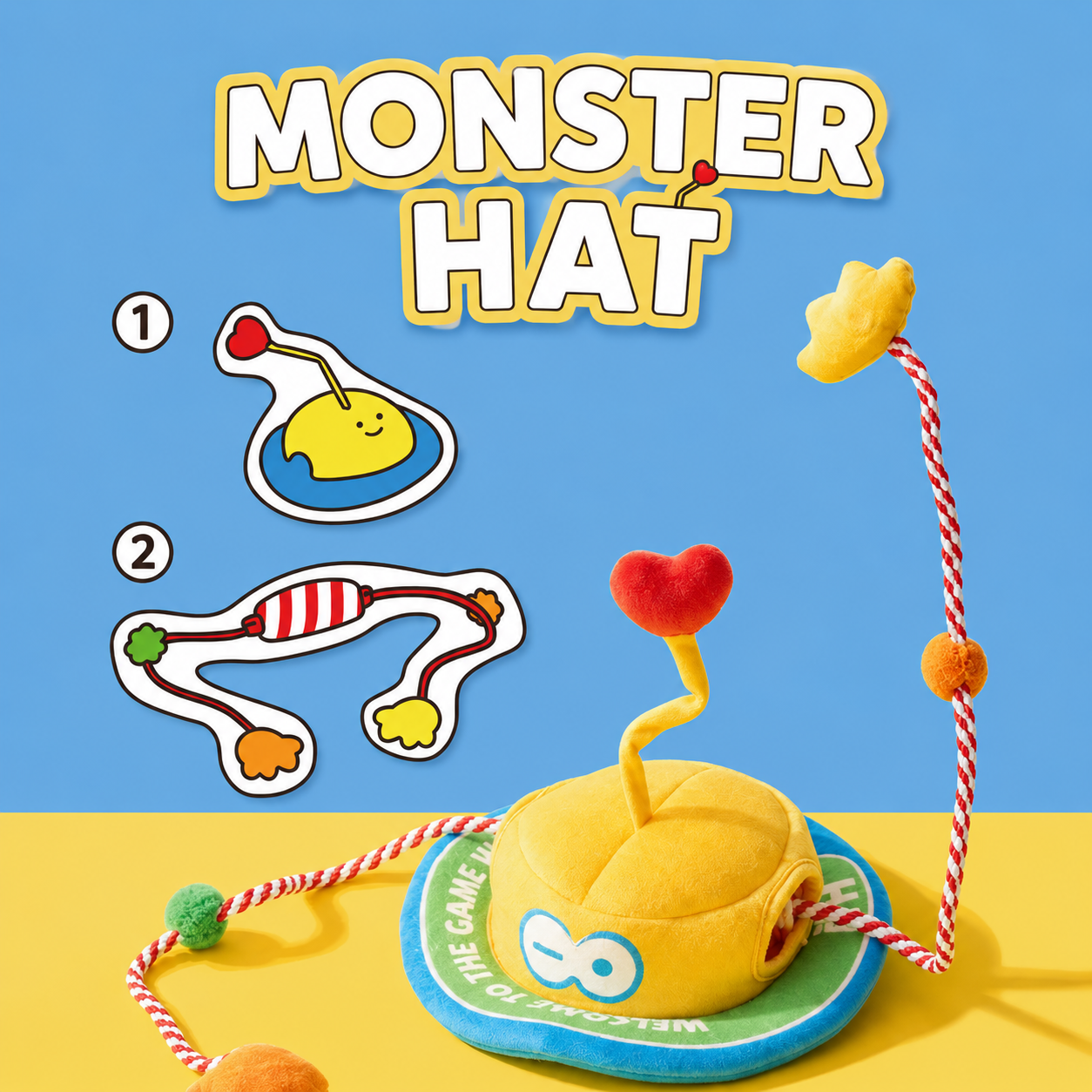 Monster Hat Cat Treat Puzzle, Snuffle & Crinkle Teaser Toy
