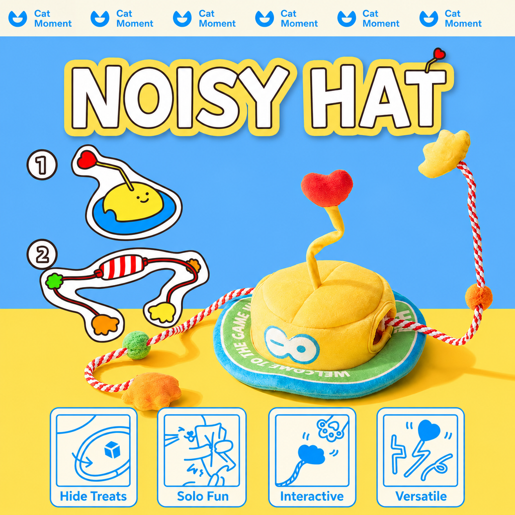 Monster Hat Cat Treat Puzzle, Snuffle & Crinkle Teaser Toy