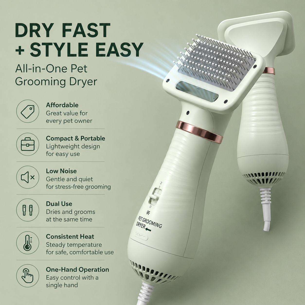 2-in-1 Pet Hair Dryer & Grooming Brush
