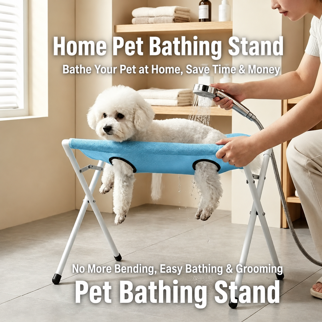 Pet Bathing & Grooming Hammock Stand for Small Dogs & Cats