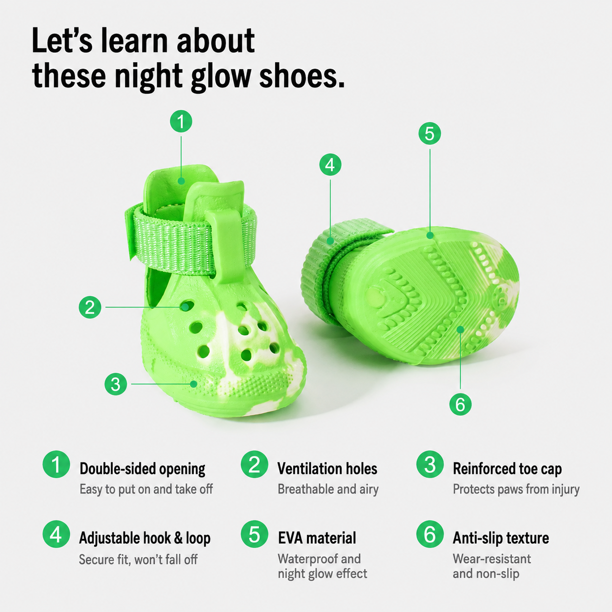 Glow-in-the-Dark Dog Shoes – Soft Sole Protective Boots
