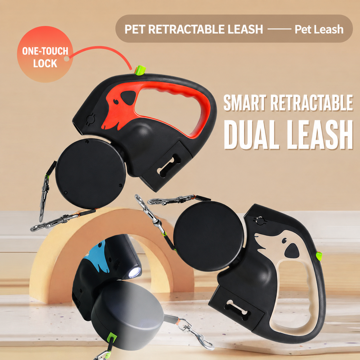 2-in-1 Dual Retractable Dog Leash with LED Light