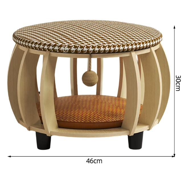 Solid Wood All-Season Cat House Stool – Detachable, Breathable & Washable