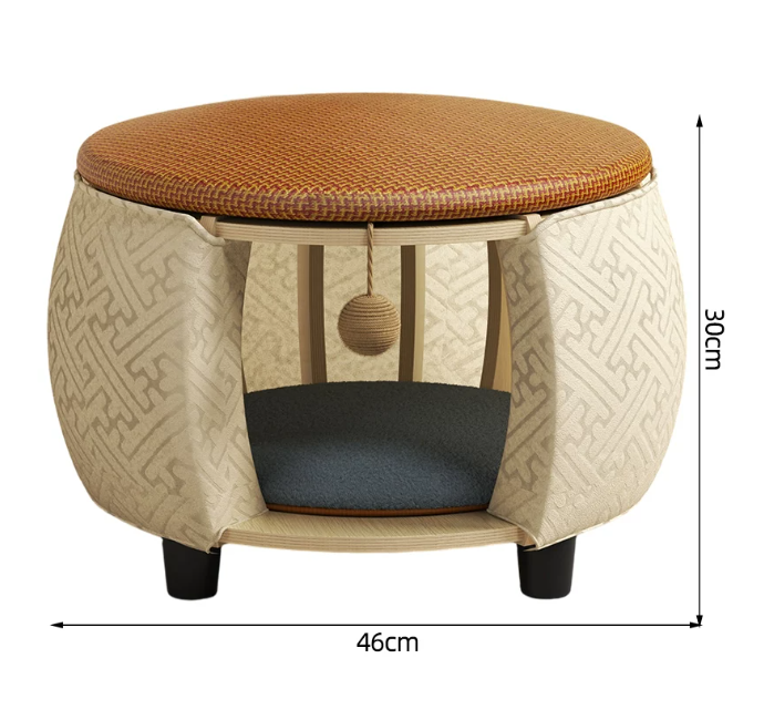 Solid Wood All-Season Cat House Stool – Detachable, Breathable & Washable