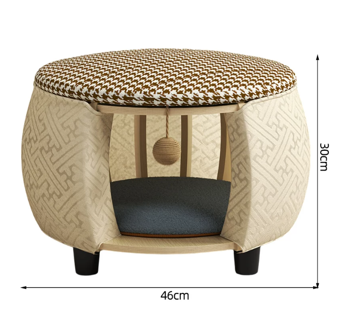 Solid Wood All-Season Cat House Stool – Detachable, Breathable & Washable
