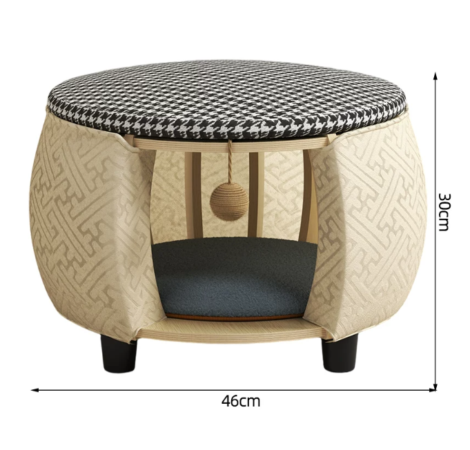 Solid Wood All-Season Cat House Stool – Detachable, Breathable & Washable