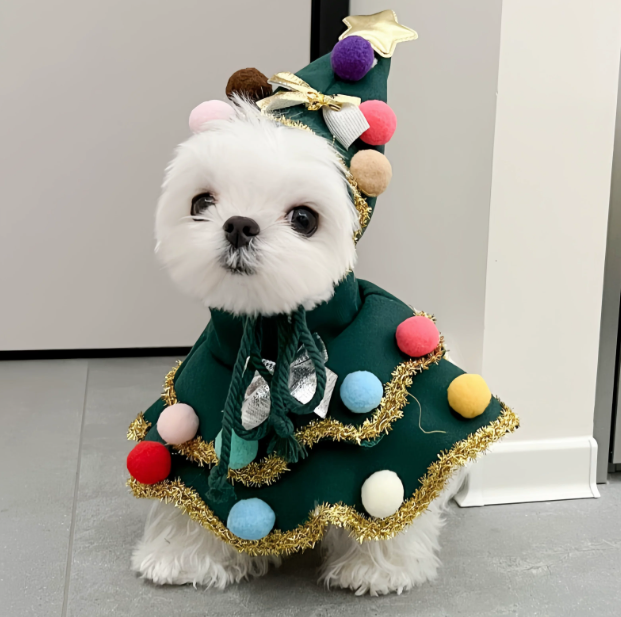 Christmas Dog Costume Cape – Winter Holiday Outfit for Small Dogs