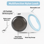 Multifunctional Retractable Nylon Dog Leash with LED Light Anti-Pull Control Food Bowls and Waste Bag Holder