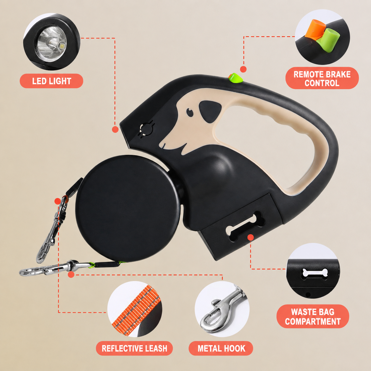 2-in-1 Dual Retractable Dog Leash with LED Light