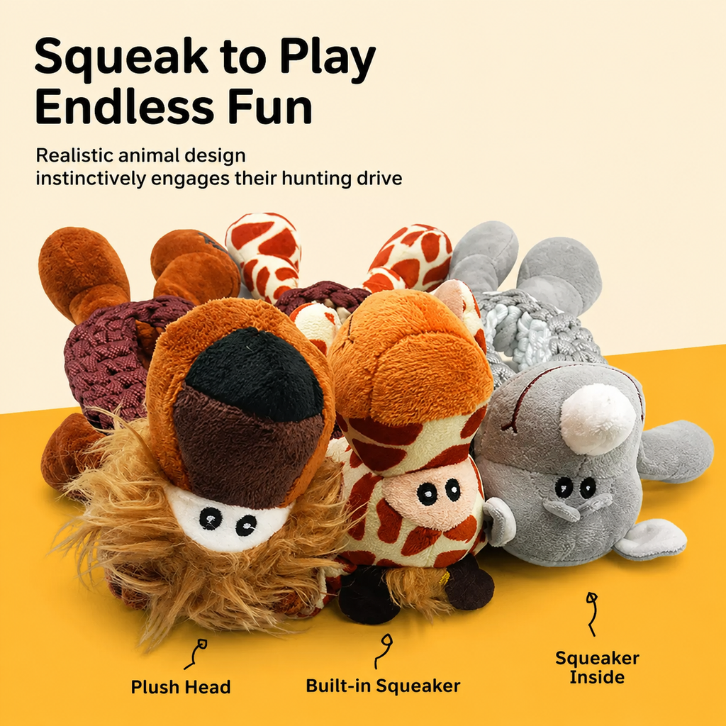 Durable Squeaky Rope Dog Toy for Chewing Teeth Cleaning Tugging and Interactive Play