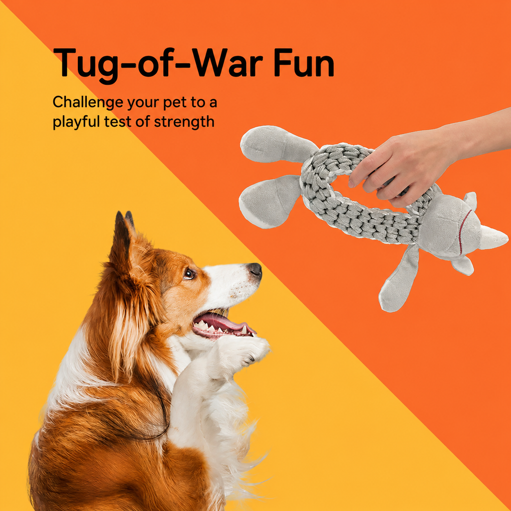 Durable Squeaky Rope Dog Toy for Chewing Teeth Cleaning Tugging and Interactive Play