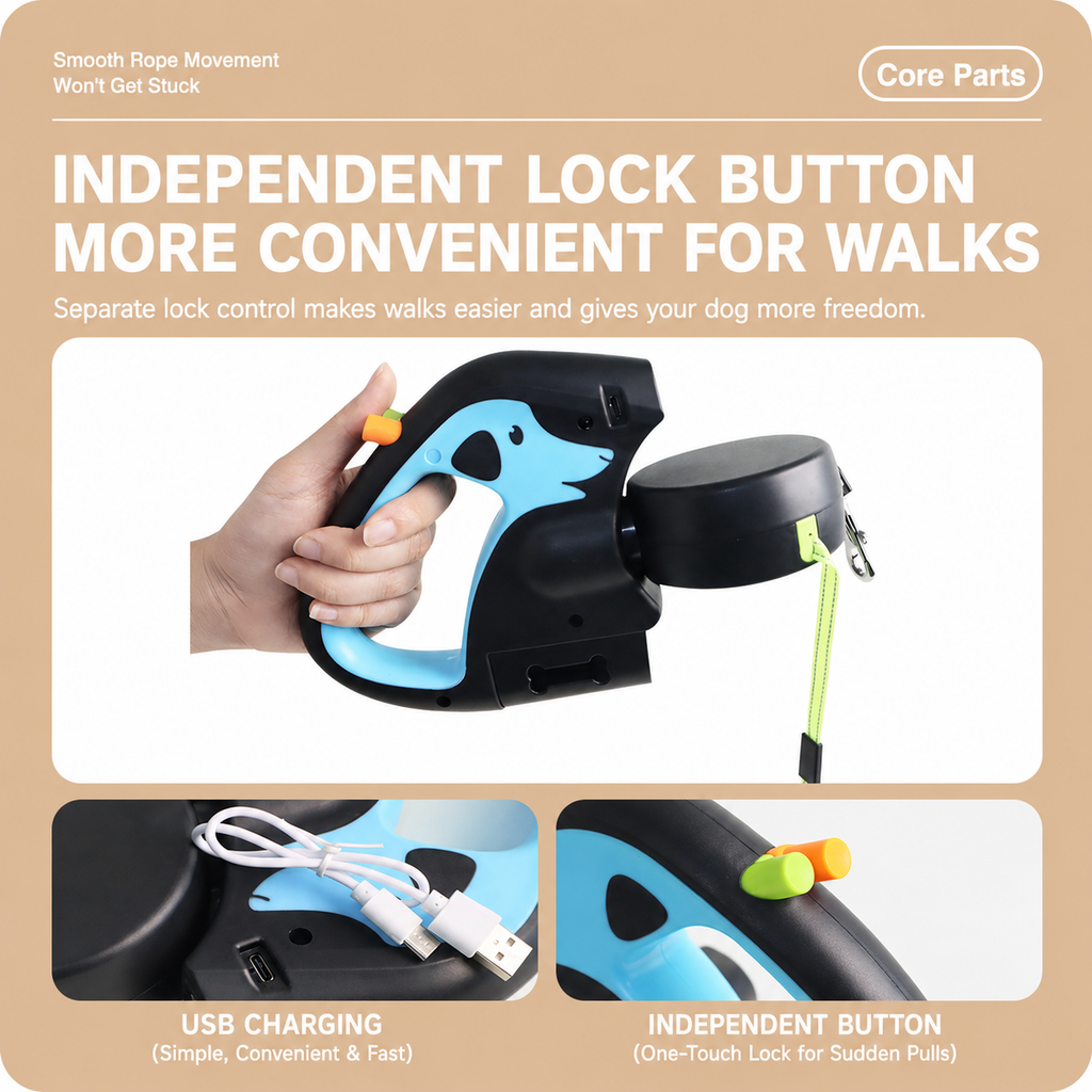 2-in-1 Dual Retractable Dog Leash with LED Light
