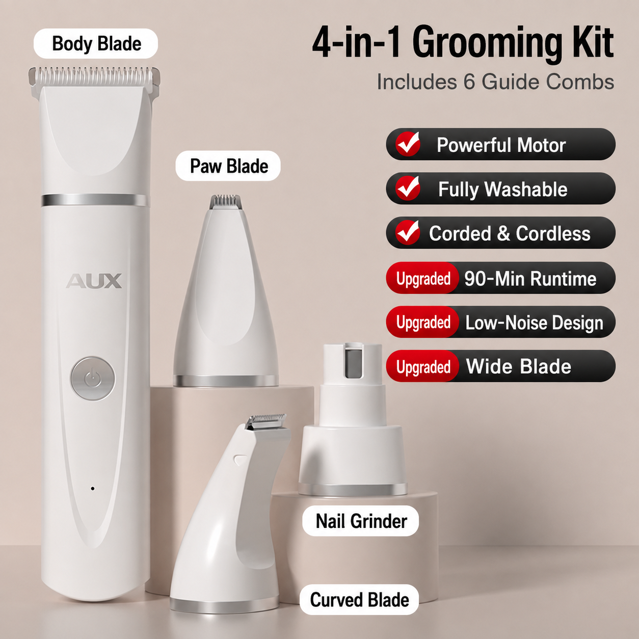 4-in-1 Pet Grooming Trimmer Kit for Dogs & Cats
