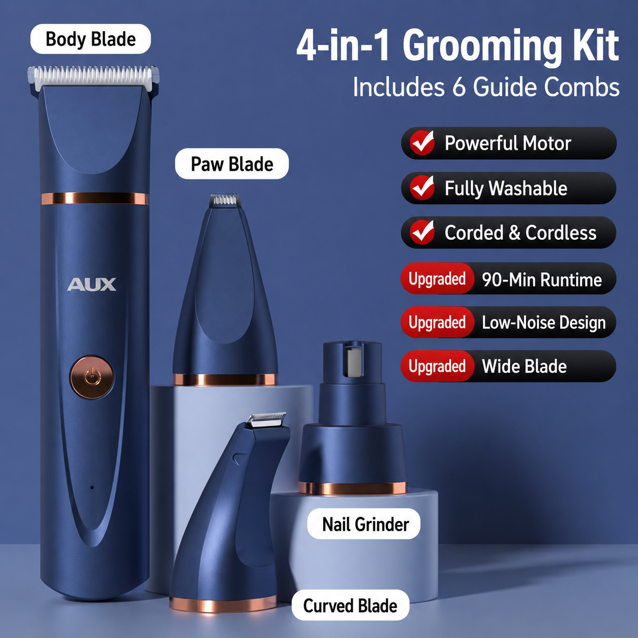 4-in-1 Pet Grooming Trimmer Kit for Dogs & Cats