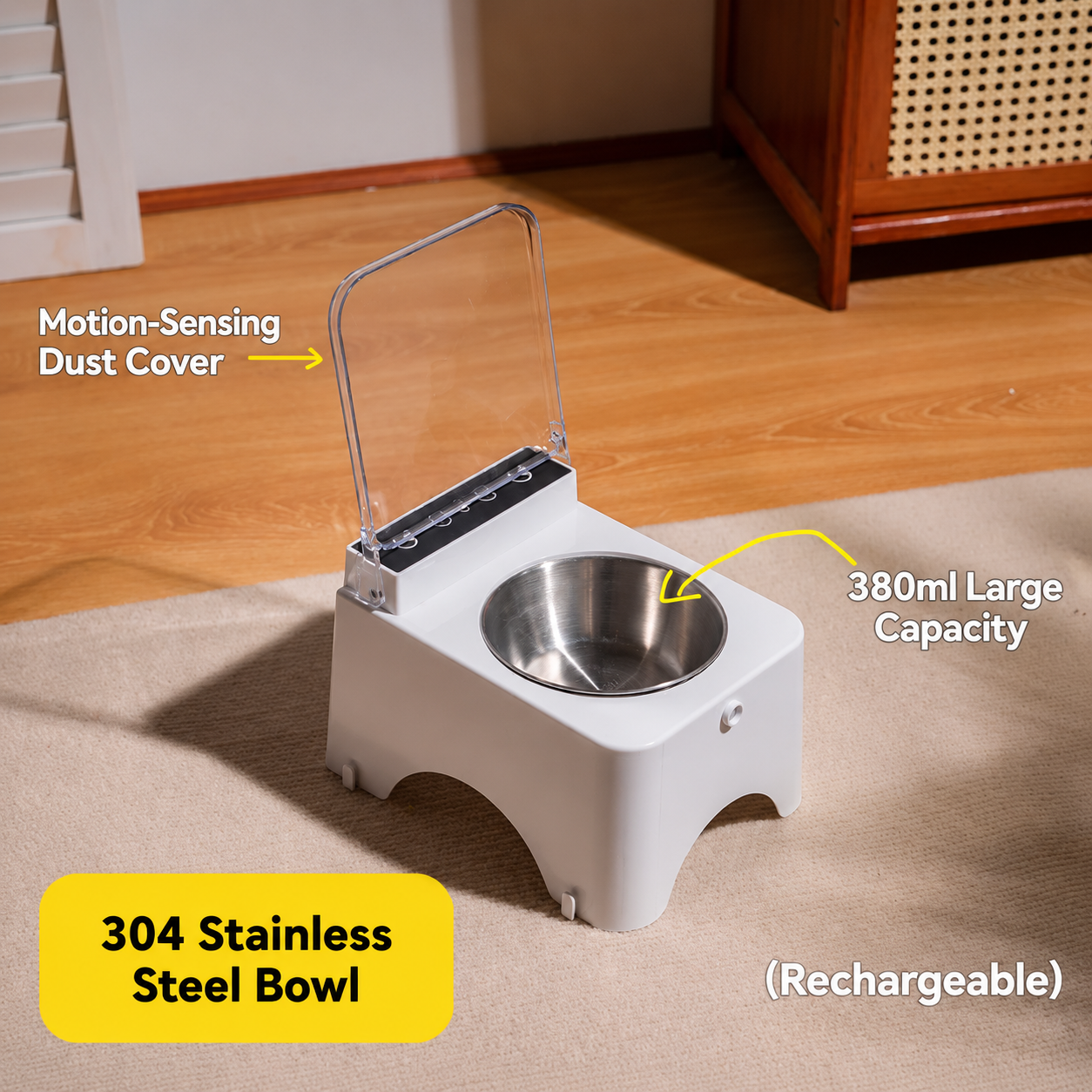 Smart Sensor-Lid Pet Feeder Bowl – Dustproof, Insect-Resistant & Neck-Friendly