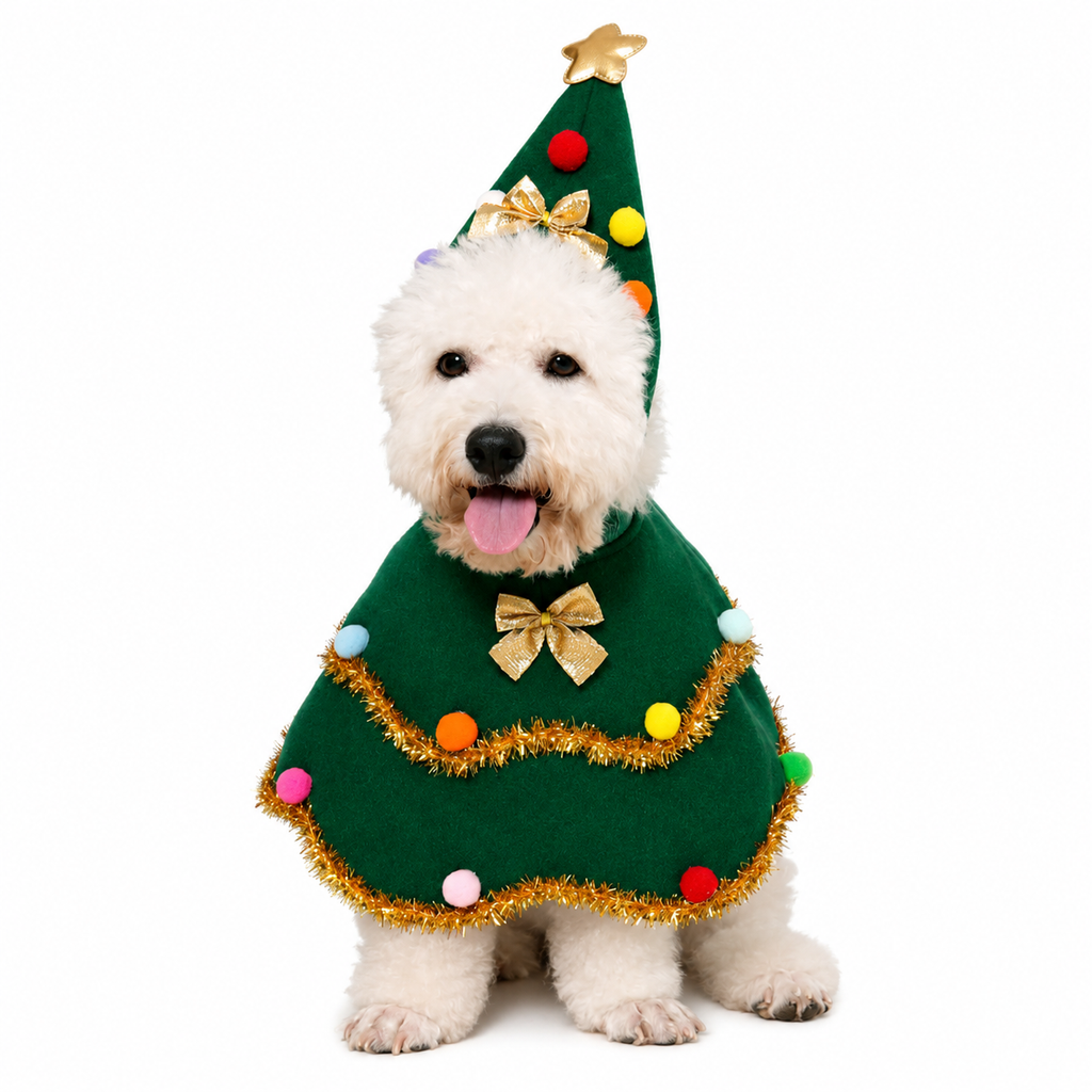 Christmas Dog Costume Cape – Winter Holiday Outfit for Small Dogs