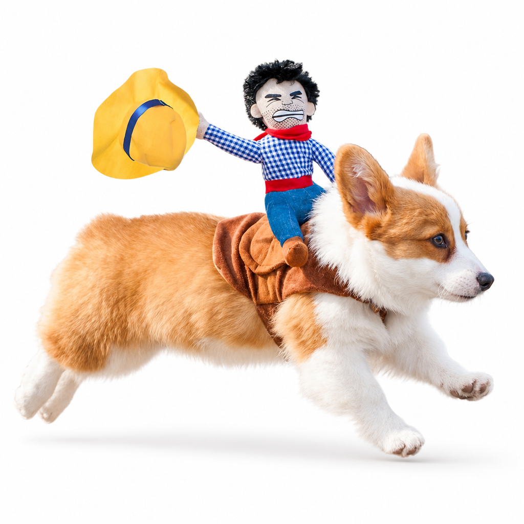 Funny Cowboy Rider Dog Costume – Halloween Pet Outfit