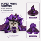 Purple Witch Hat & Cape Pet Costume – Halloween Wizard Outfit for Cats & Dogs