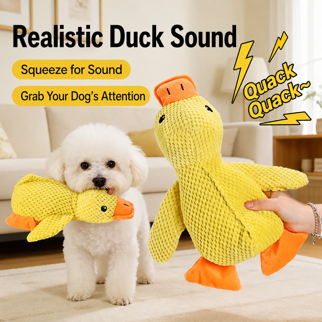 Squeaky Yellow Duck Dog Toy – Interactive Chew & Comfort Plush Toy for Dogs