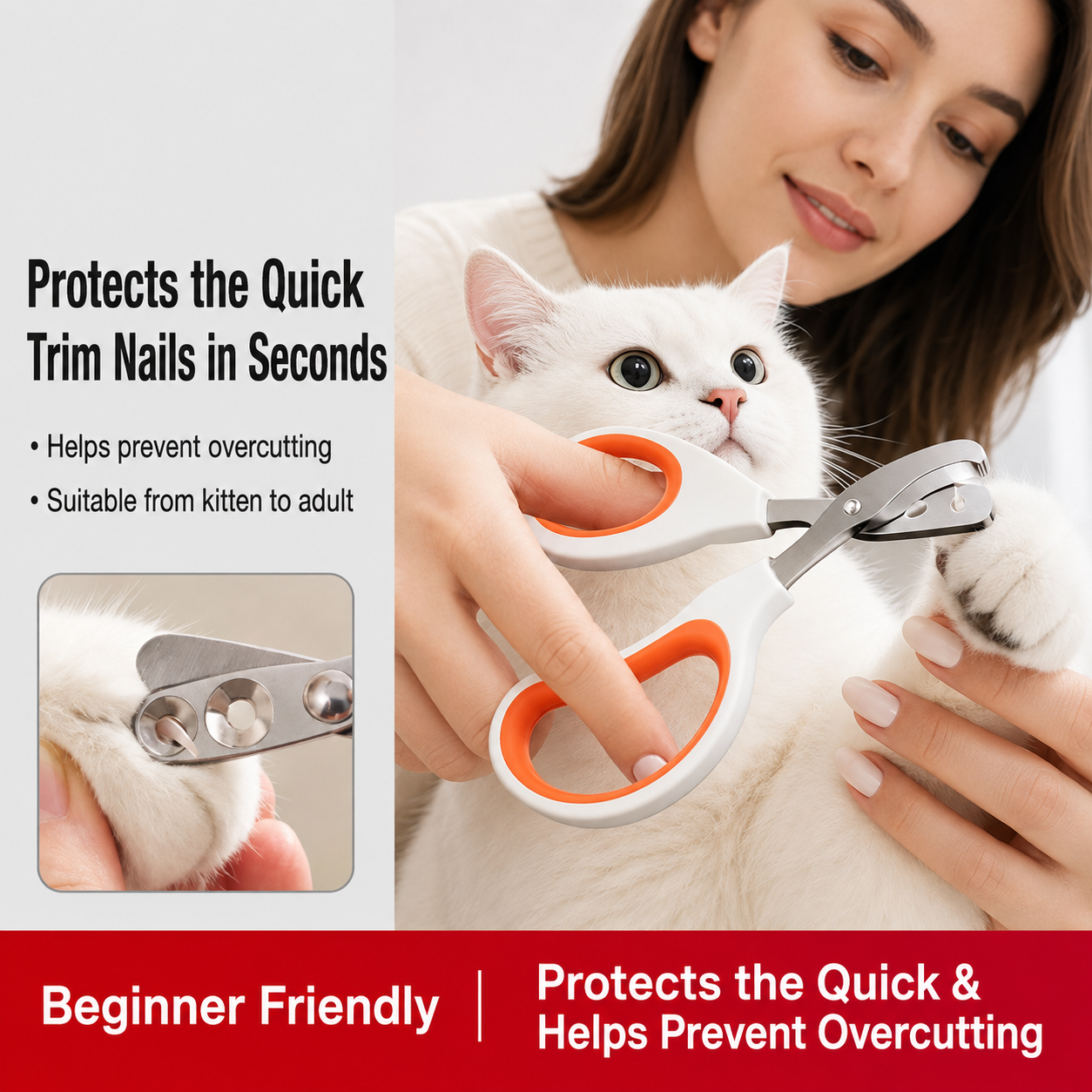 Ergonomic Cat Nail Clippers – Safe Paw Trimmer with Protective Guide Hole