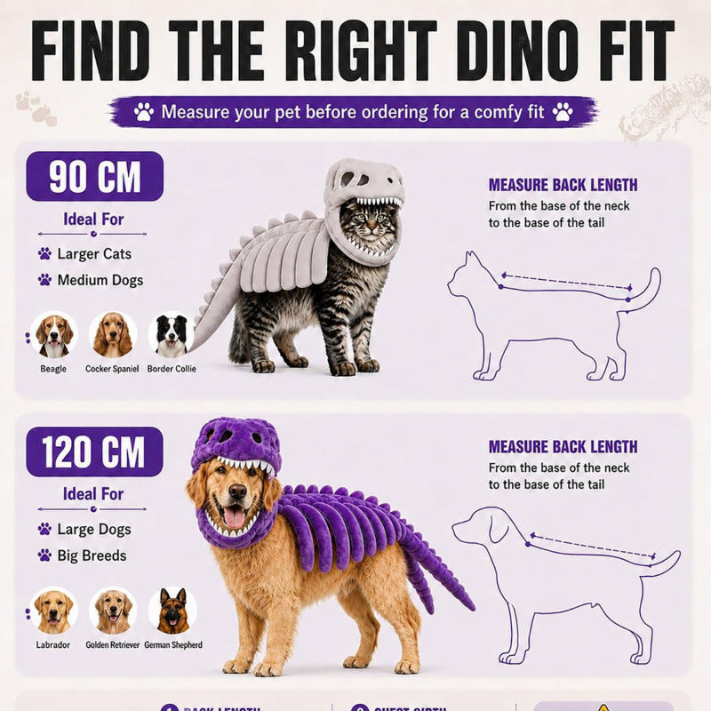 Plush Dinosaur Skeleton Pet Costume – Halloween T-Rex Outfit for Cats & Dogs