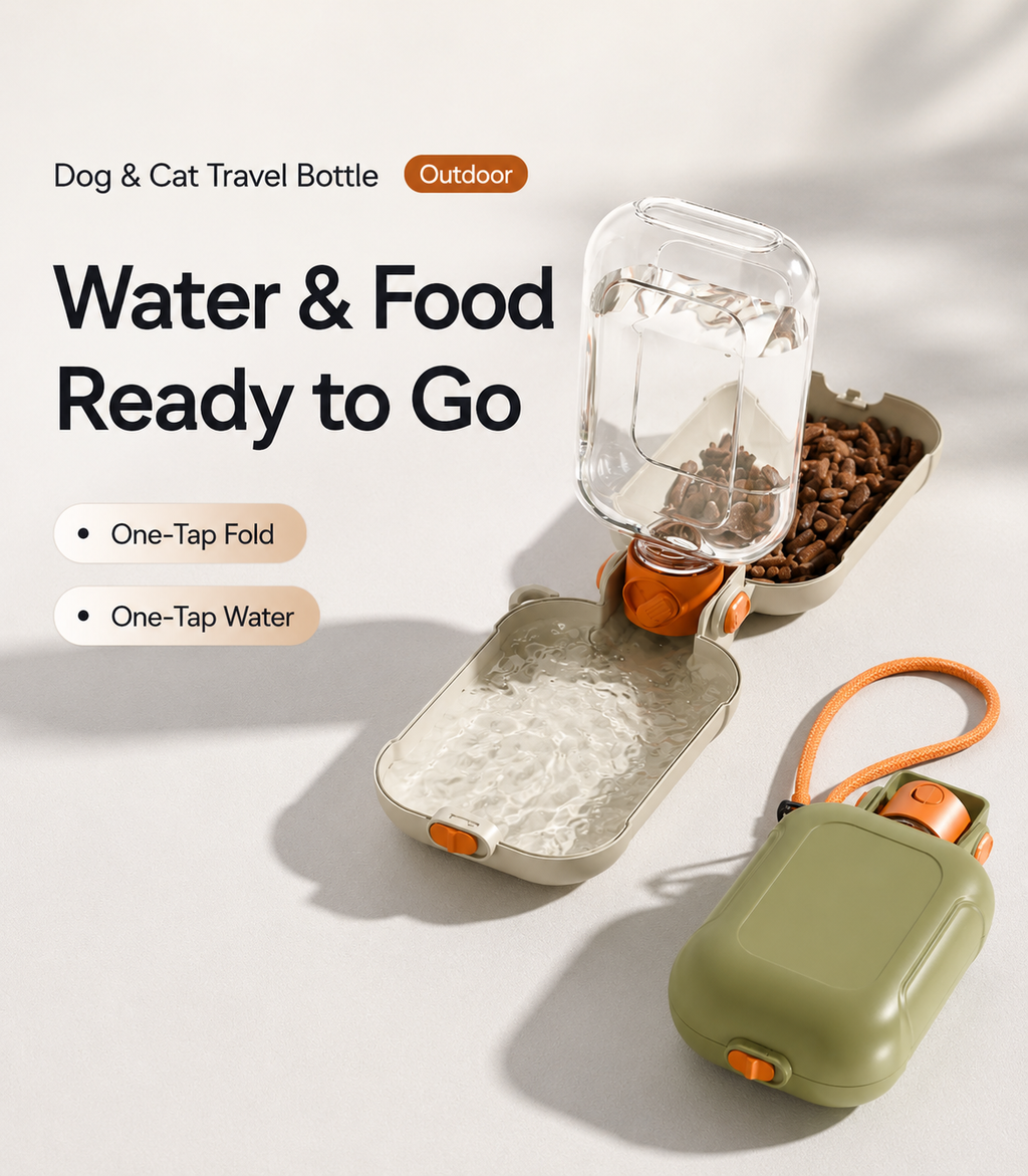 Portable 2-in-1 Pet Travel Water Bottle & Food Container for Dogs and Cats