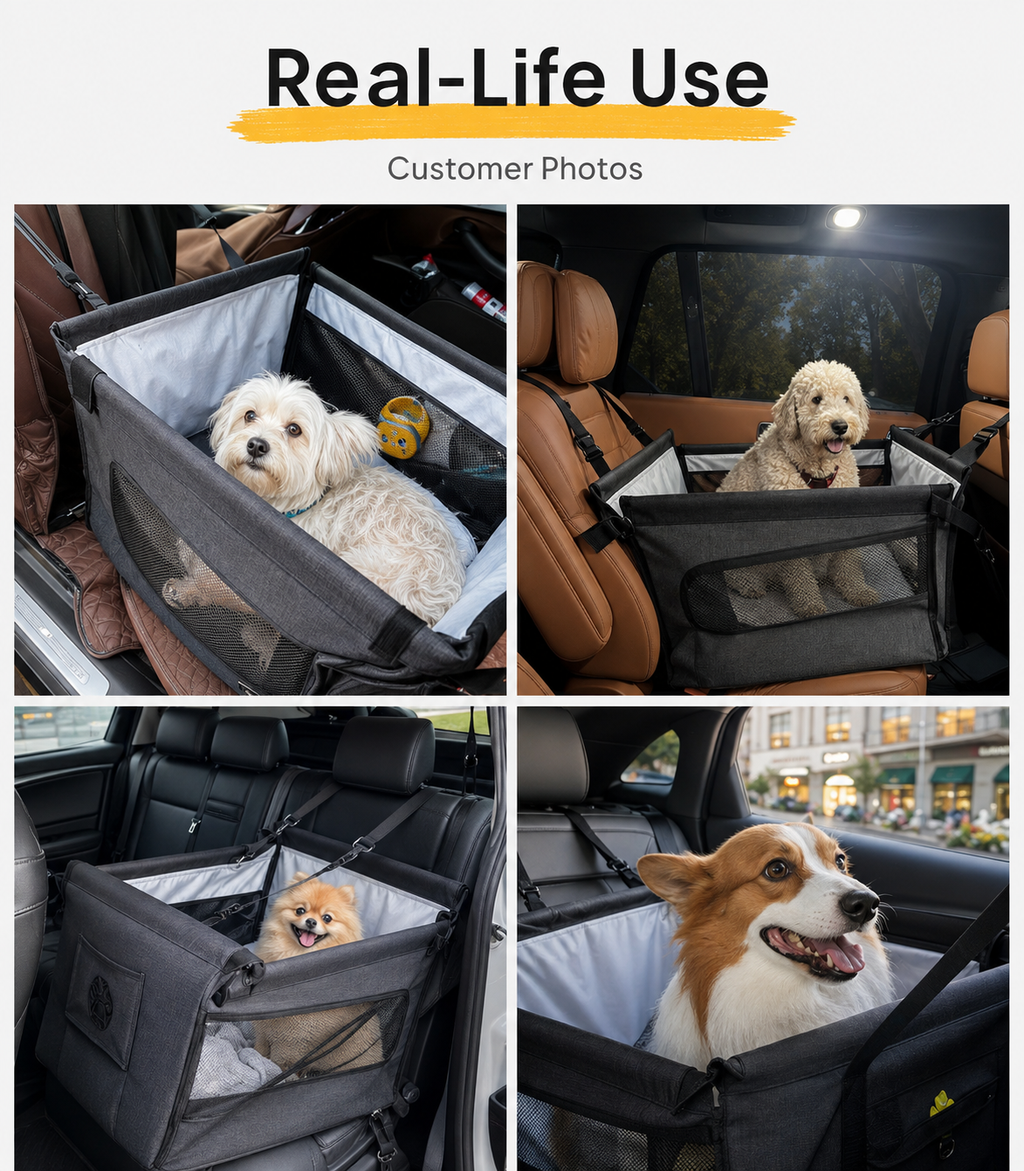 Portable Dog Car Booster Seat & Travel Bed for Small Dogs