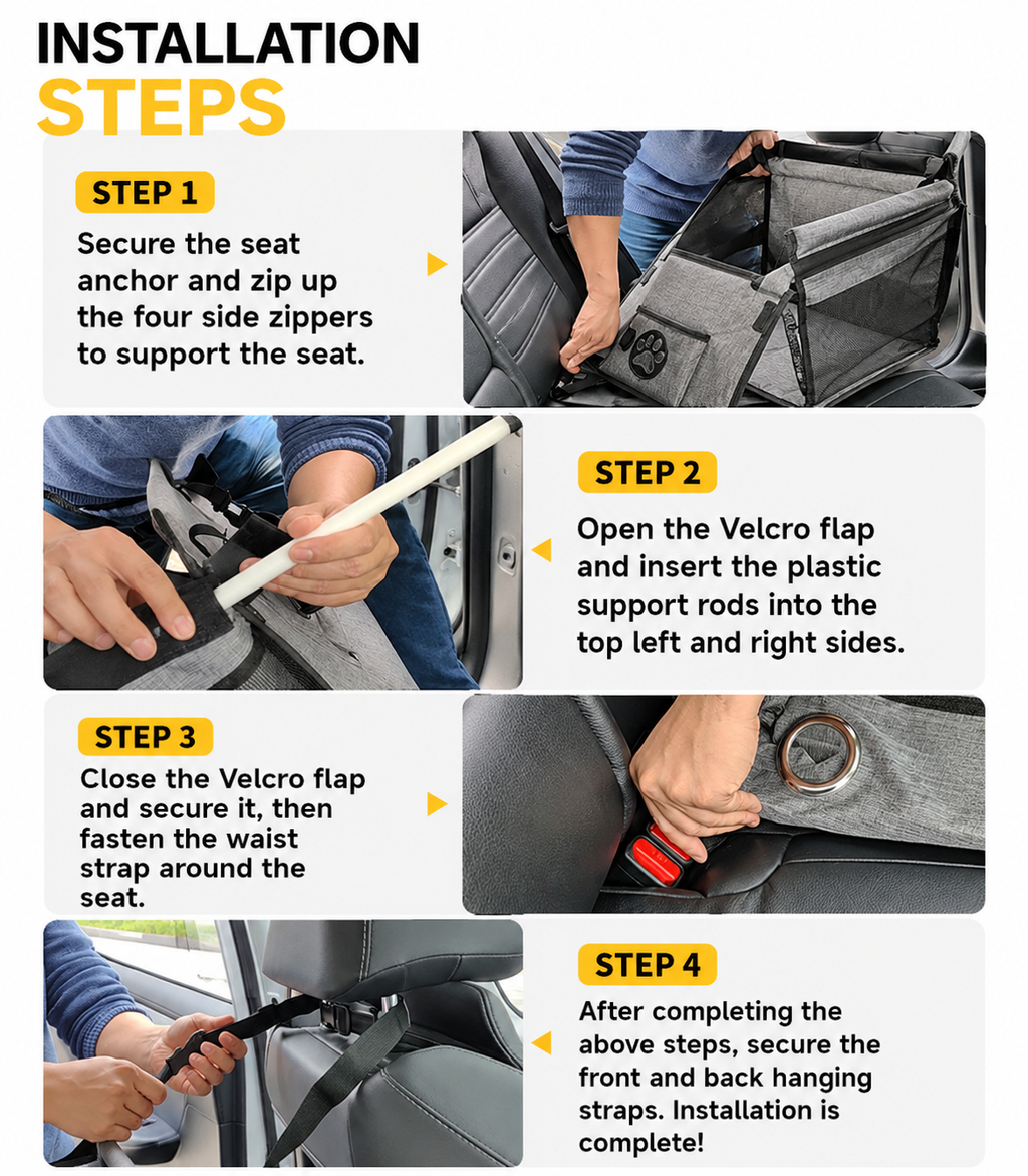 Portable Dog Car Booster Seat & Travel Bed for Small Dogs