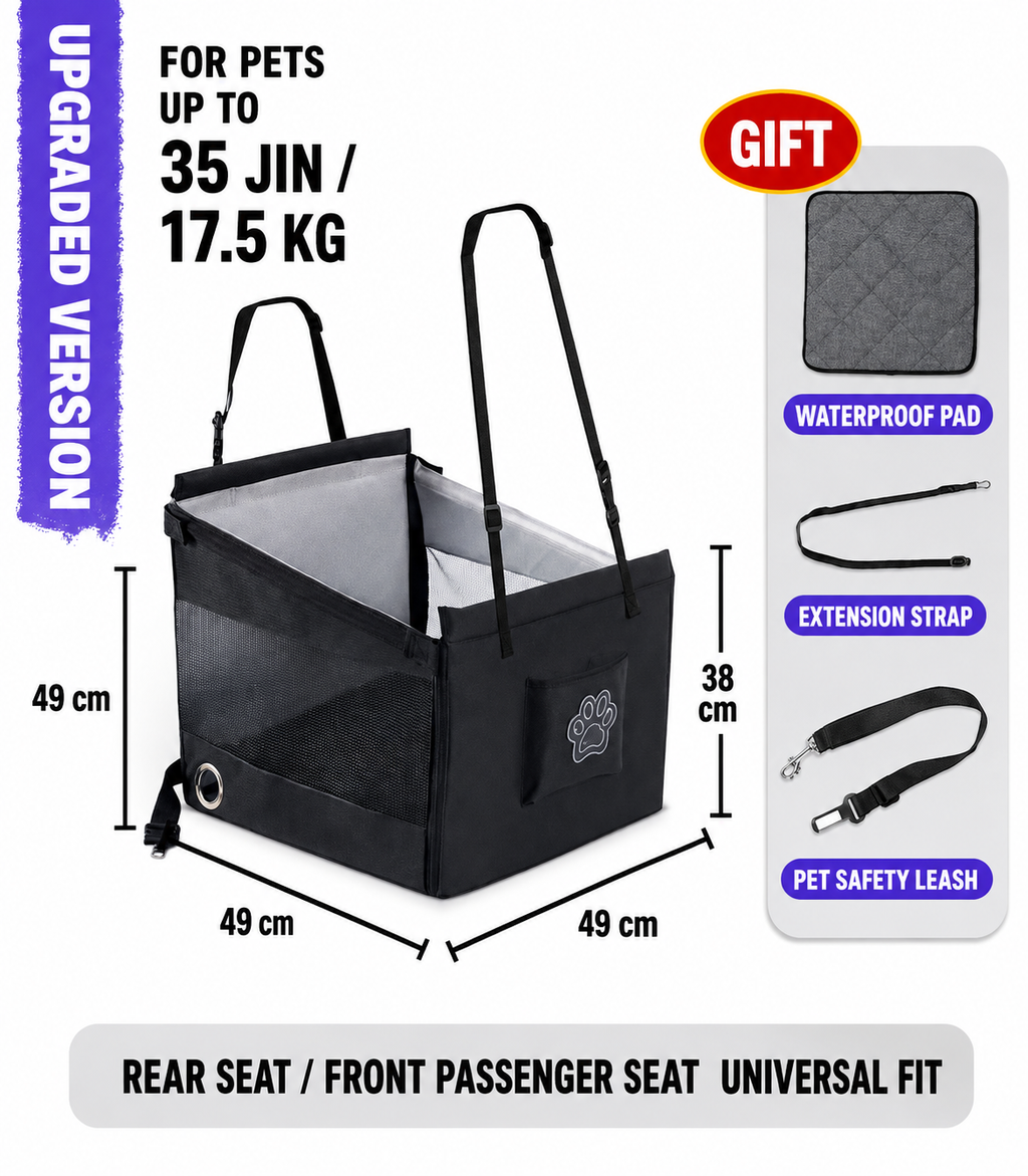 Portable Dog Car Booster Seat & Travel Bed for Small Dogs