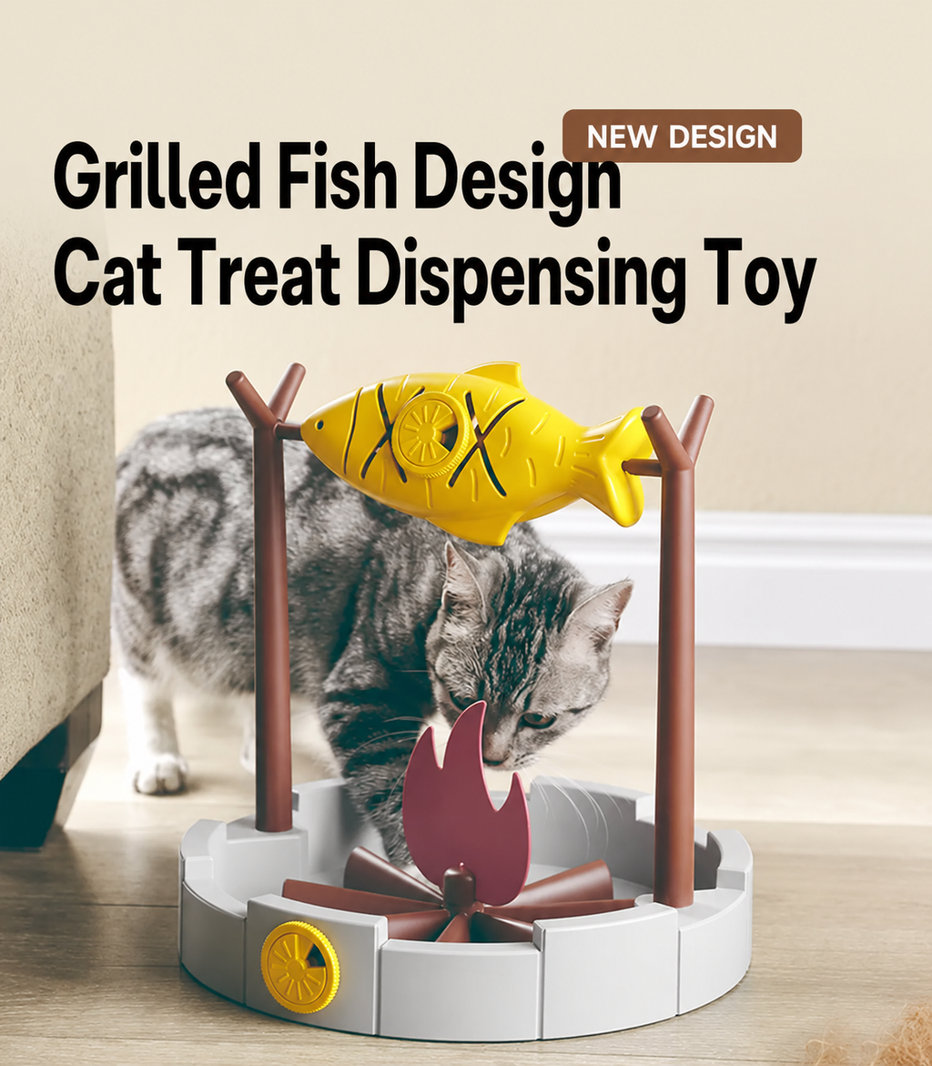 Grilled Fish Cat Treat Puzzle Toy – Interactive Snack Dispenser