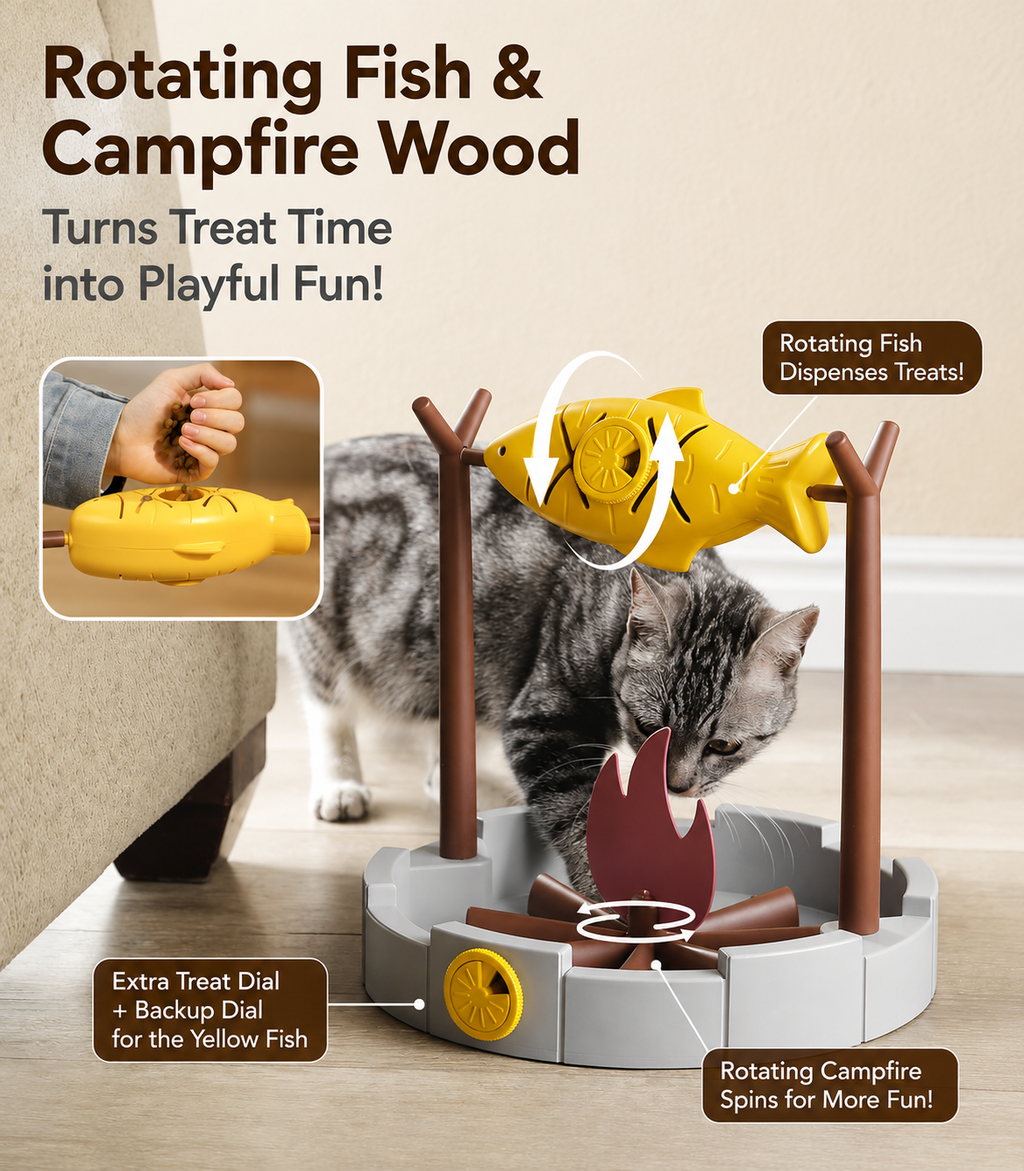 Grilled Fish Cat Treat Puzzle Toy – Interactive Snack Dispenser