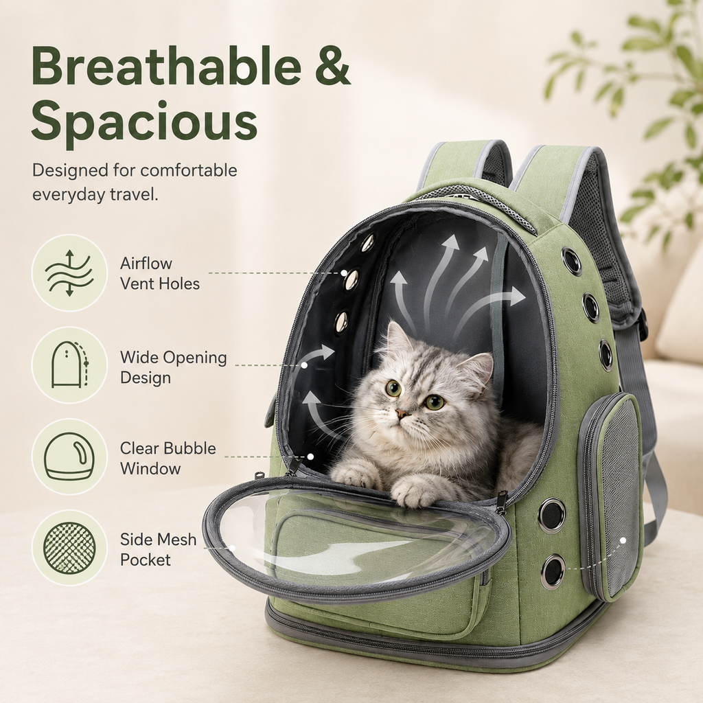 Pet Space Capsule Carrier Backpack – Breathable Travel Bag for Cats & Small Dogs