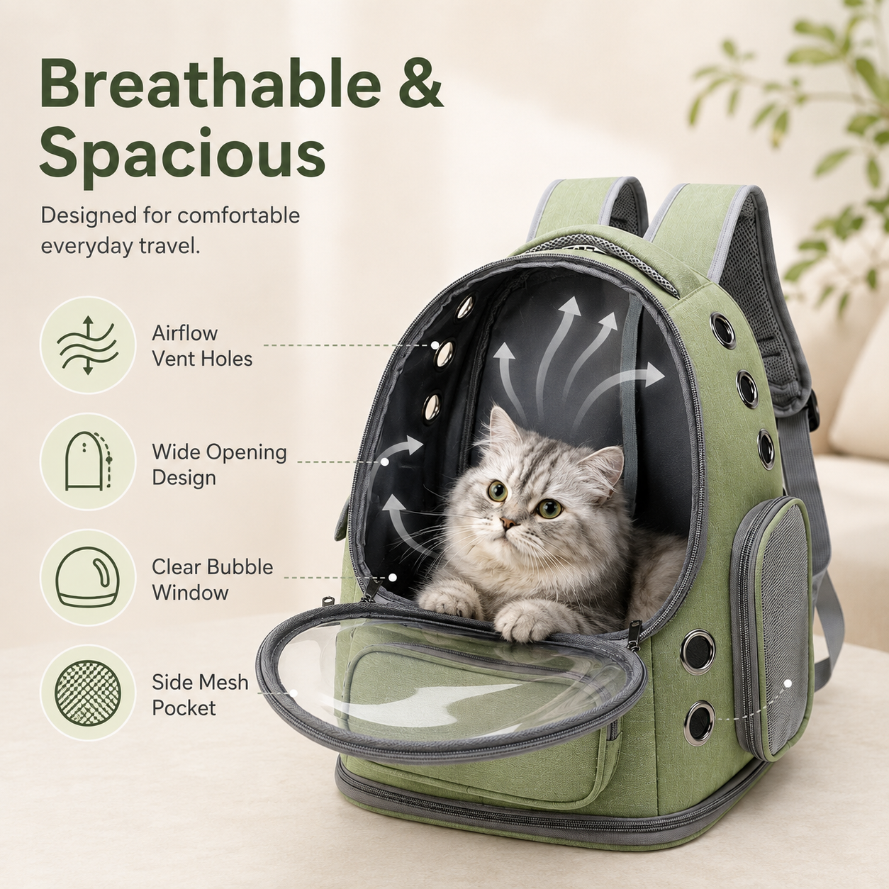Pet Space Capsule Carrier Backpack – Breathable Travel Bag for Cats & Small Dogs