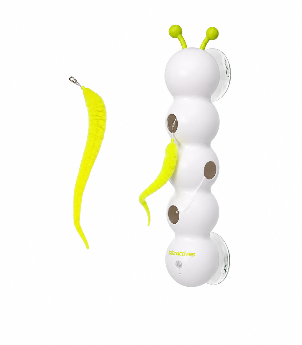 Smart Motion-Sensing Caterpillar Cat Toy with Suction Cup Teaser Wand