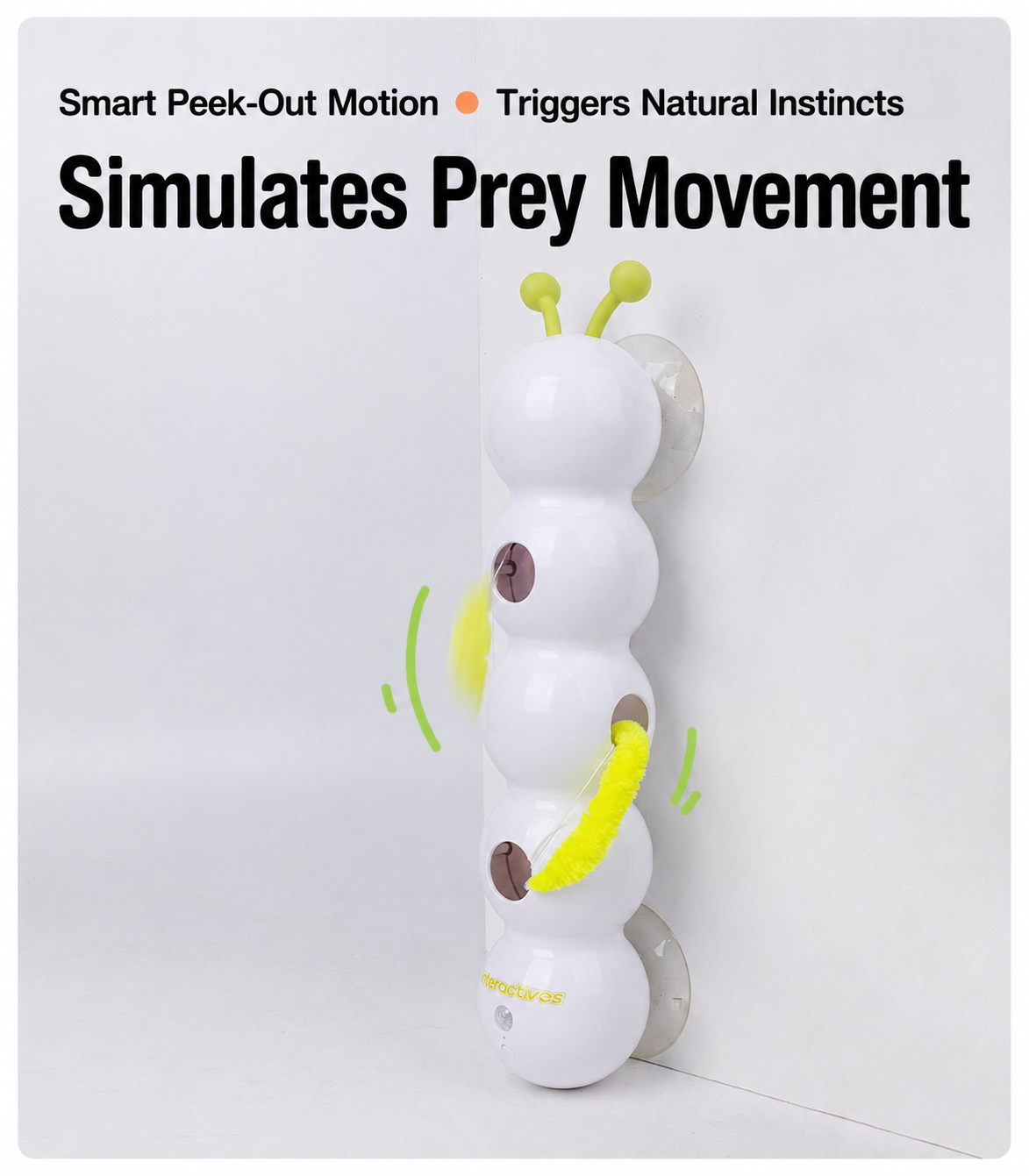 Smart Motion-Sensing Caterpillar Cat Toy with Suction Cup Teaser Wand