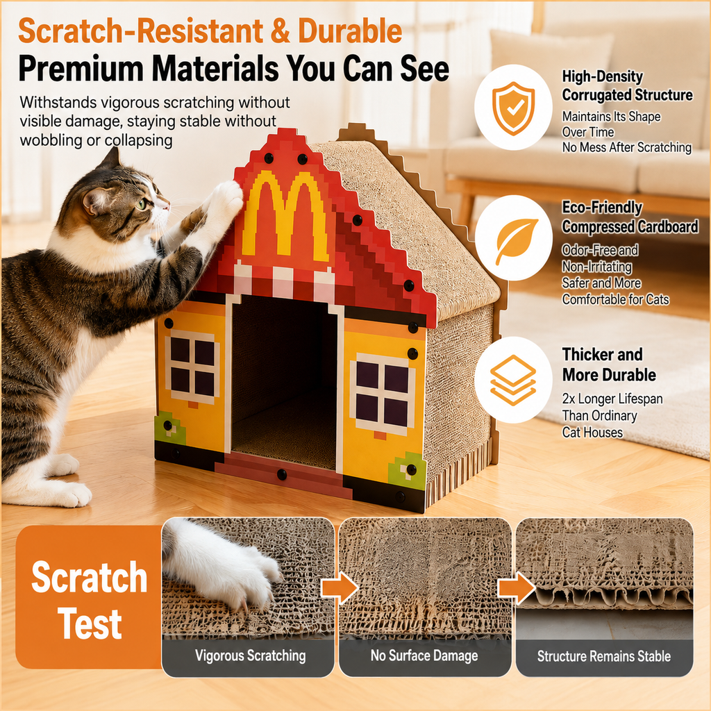 Pixel Cat Scratcher House – Corrugated Cardboard Cat Bed & Playhouse