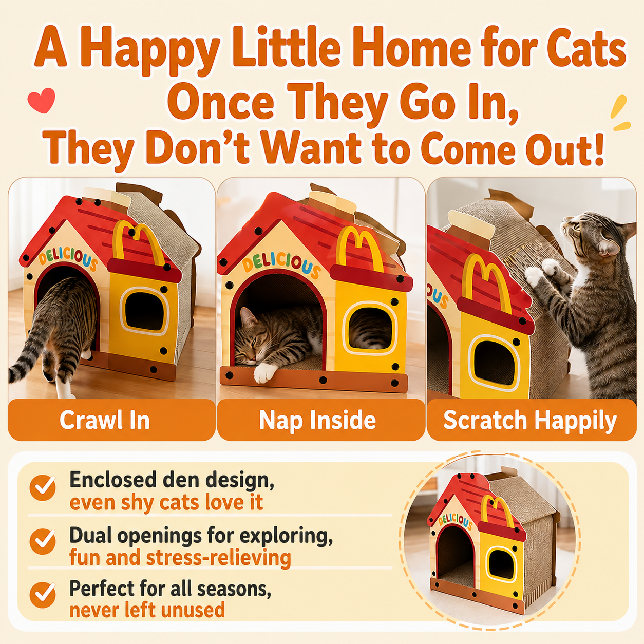 Pixel Cat Scratcher House – Corrugated Cardboard Cat Bed & Playhouse