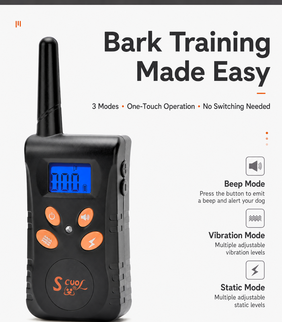 Remote Dog Training Collar with Beep, Vibration & Shock Modes