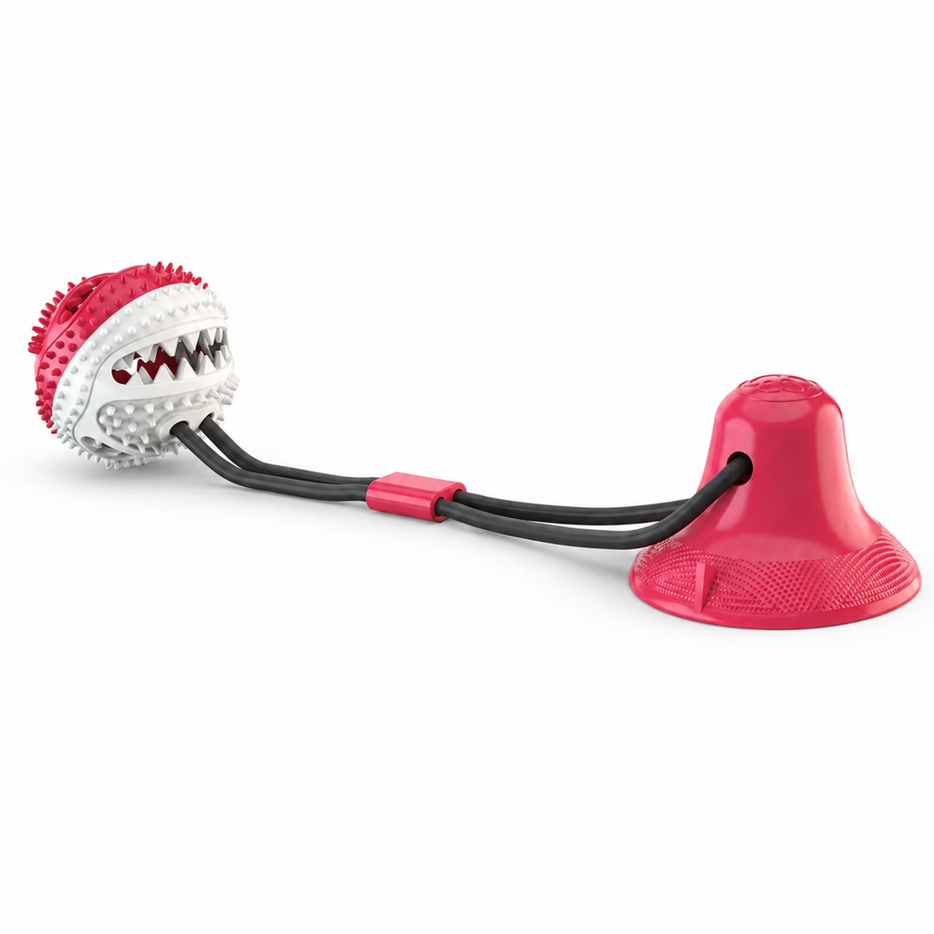 Suction Cup Tug & Chew Dog Toy with Sound – Interactive Treat-Dispensing Dental Ball