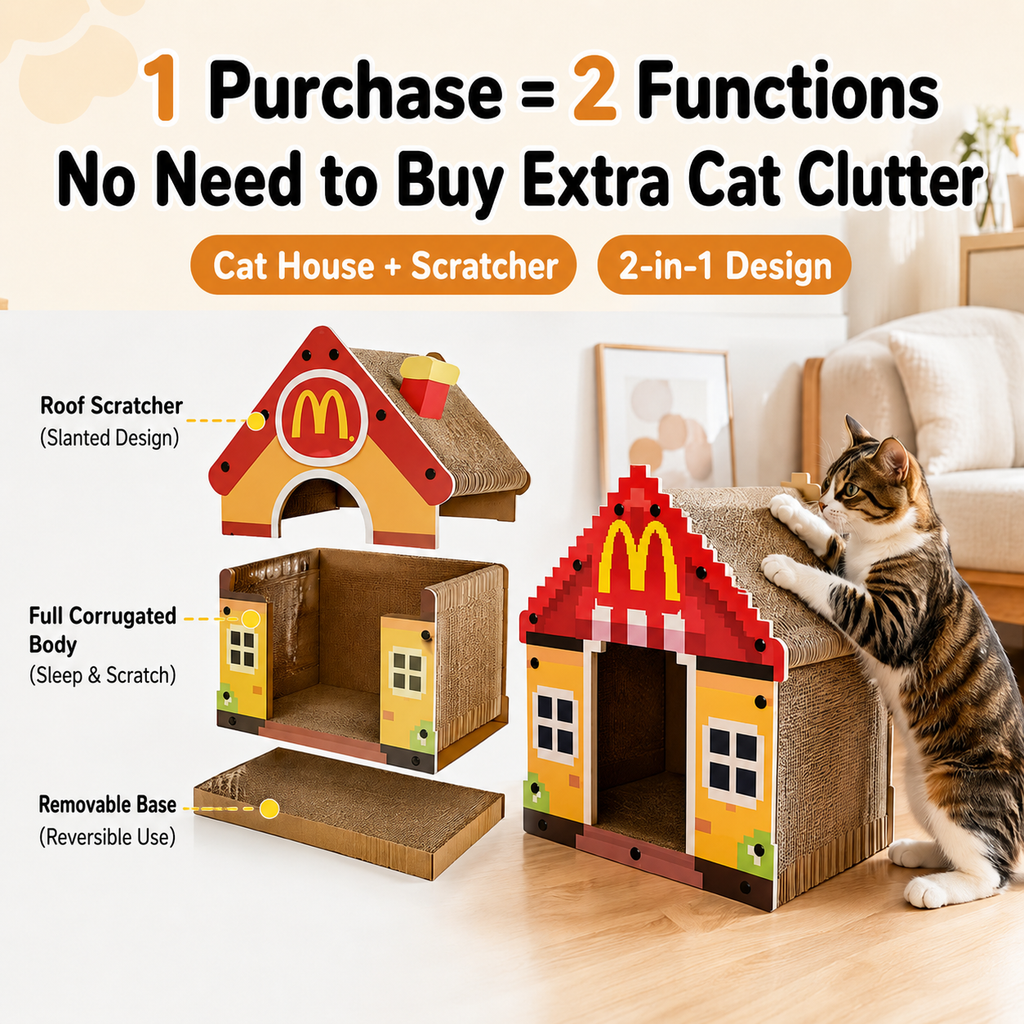 Pixel Cat Scratcher House – Corrugated Cardboard Cat Bed & Playhouse
