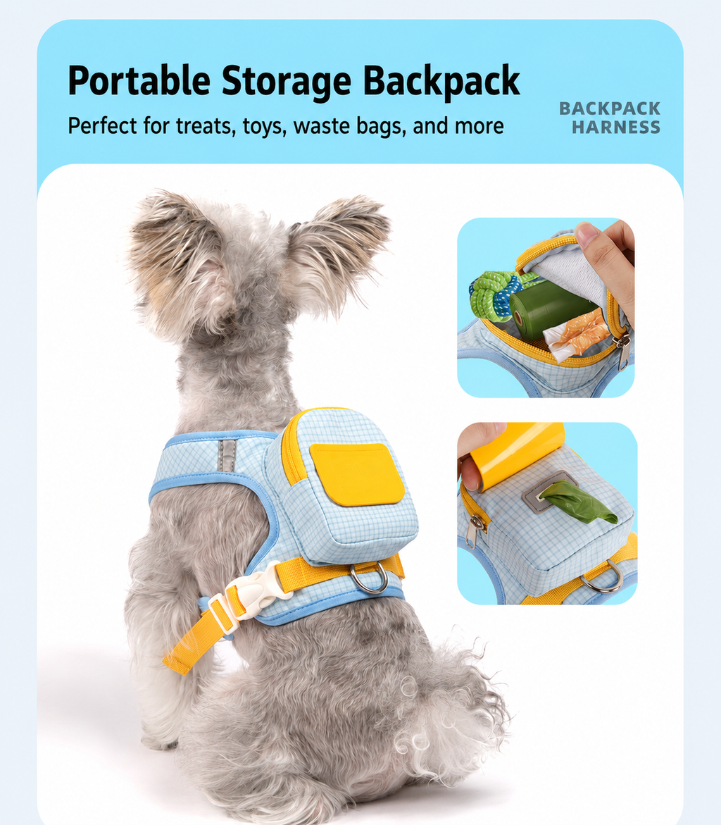 Small & Medium Dog Backpack Harness with Leash+3m Retractable Leash