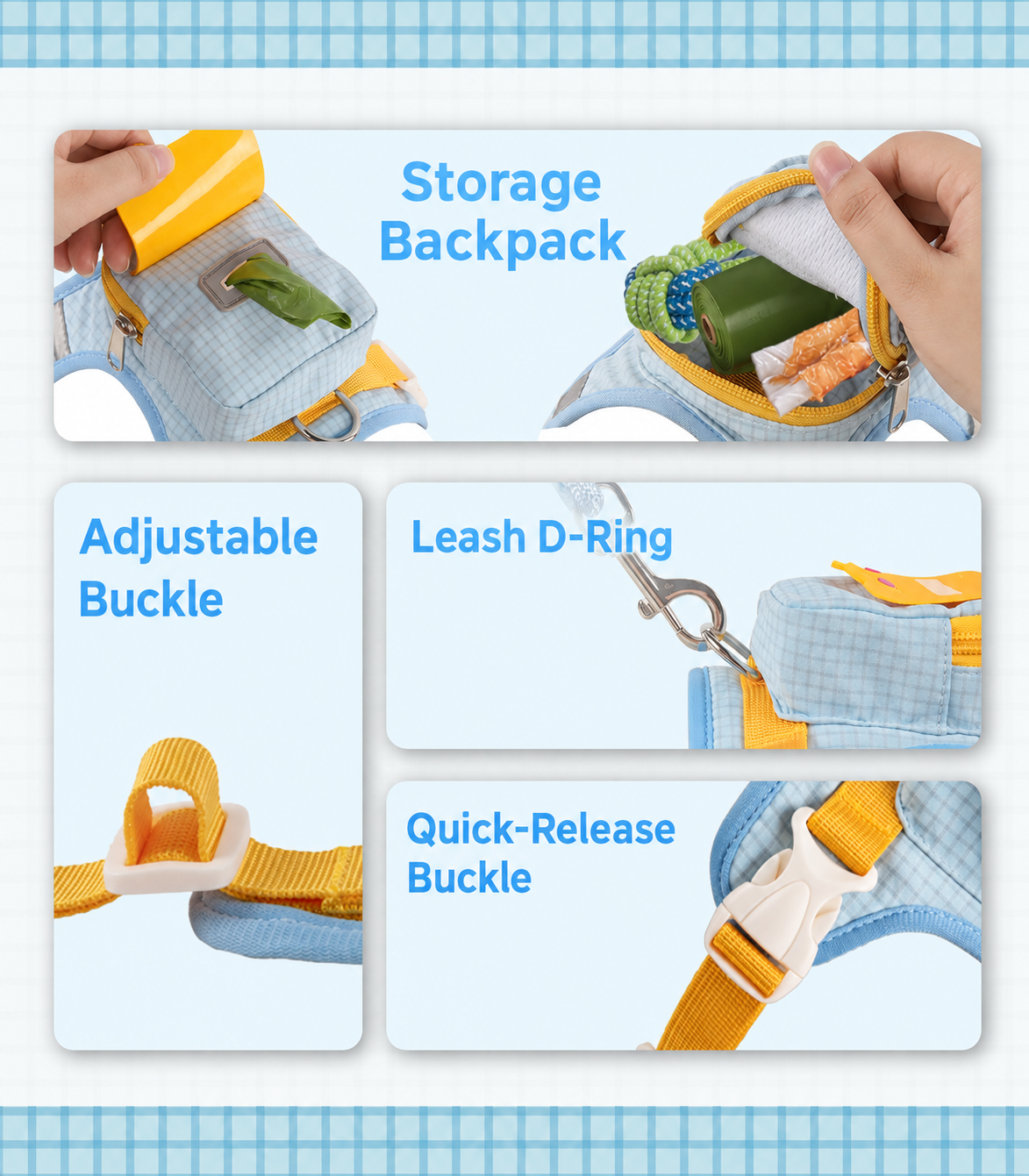 Small & Medium Dog Backpack Harness with Leash+3m Retractable Leash