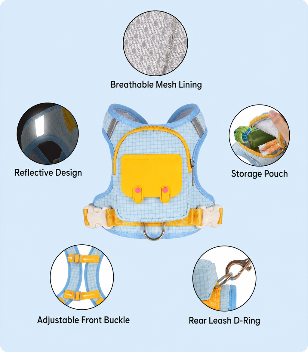 Small & Medium Dog Backpack Harness with Leash+3m Retractable Leash