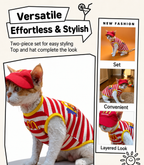 Funny Fast Food Cat Costume Set with Hat – Striped Pet Workwear Outfit