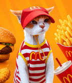 Funny Fast Food Cat Costume Set with Hat – Striped Pet Workwear Outfit